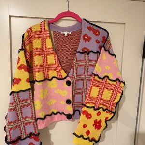 SOLD ON DEPOP Baevely Bold Yellow and Red Geometric Cardigan